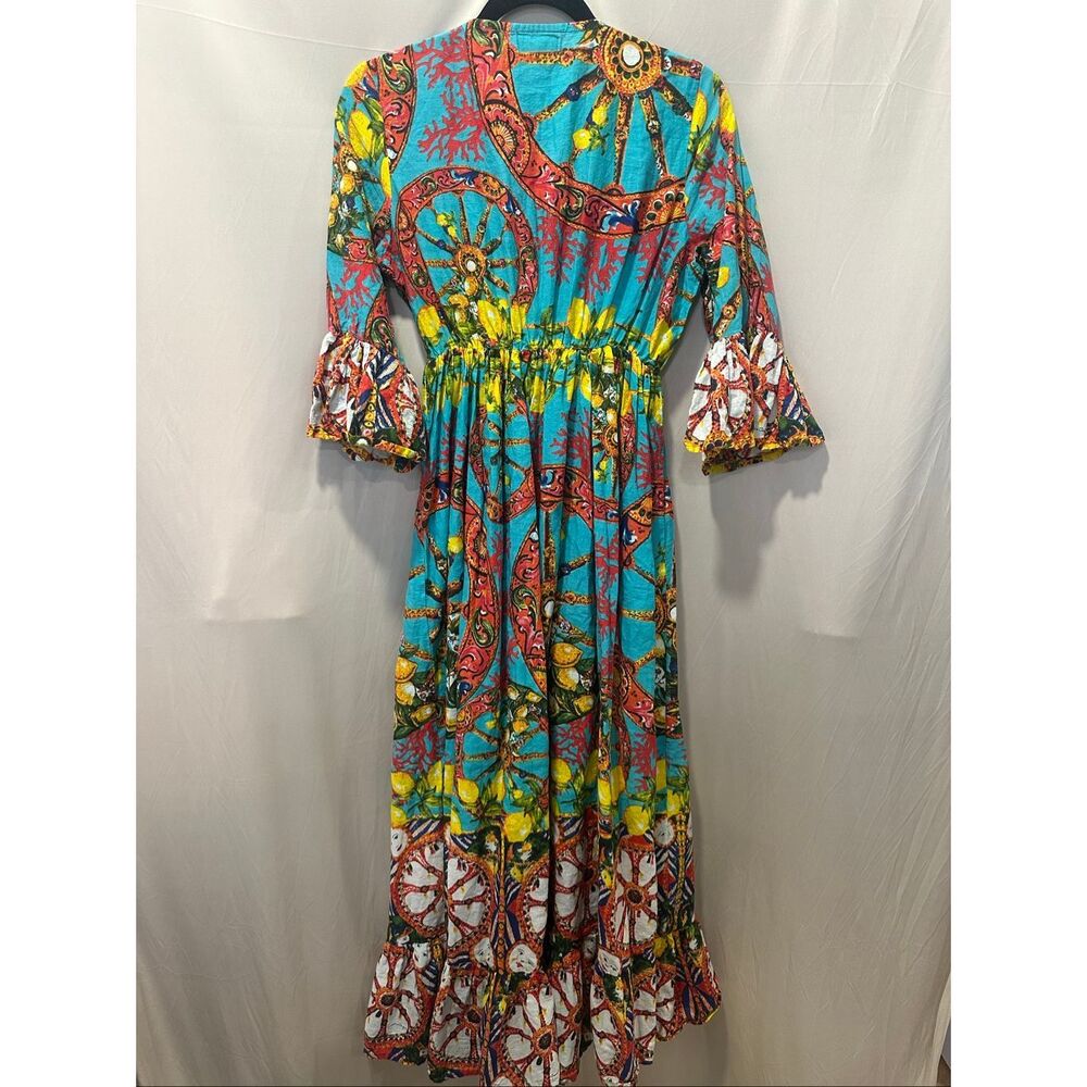 Antica Sartoria by Giacomo Cinque Maxi Dress One Size Blue Mediterranean Lemon T - Picture 7 of 7